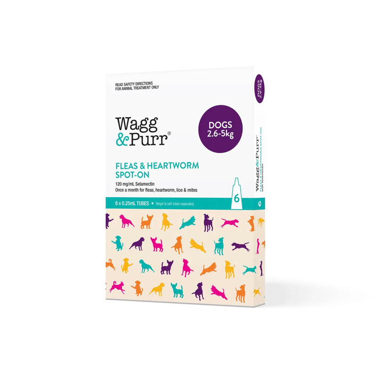Wagg & Purr Teal Selamectin Spot On Dog 2.6-5kg - Pack 6
