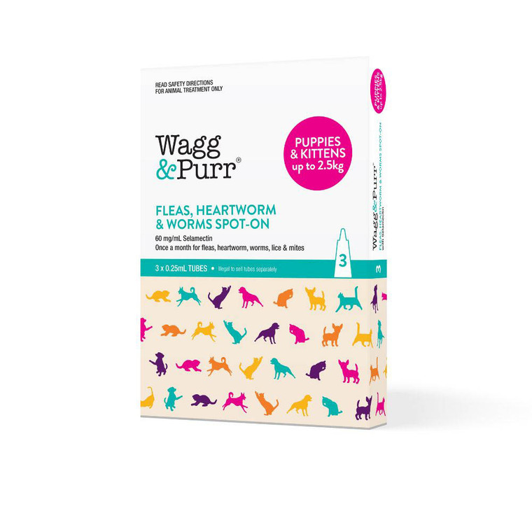 Wagg & Purr Teal Selamectin Spot On Puppy Kitten <2.5kg - Pack 3