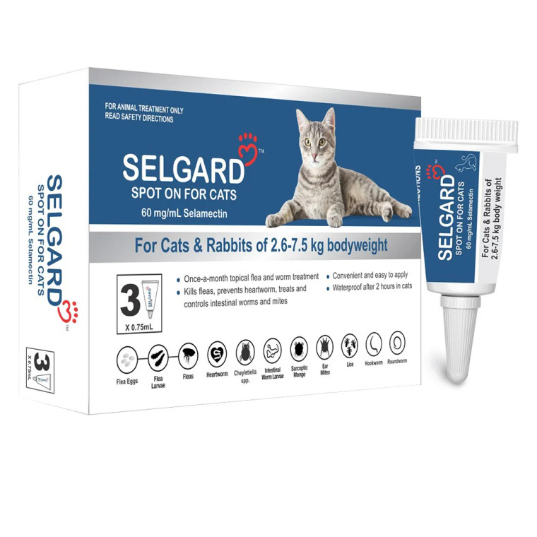Selgard Spot On for Cats - Selamectin (60 mg/mL) - 3 x 0.75 mL