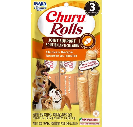 INABA Churu Rolls Joint Support Chicken Recipe 36g (3 x 12g) - Pack of 3
