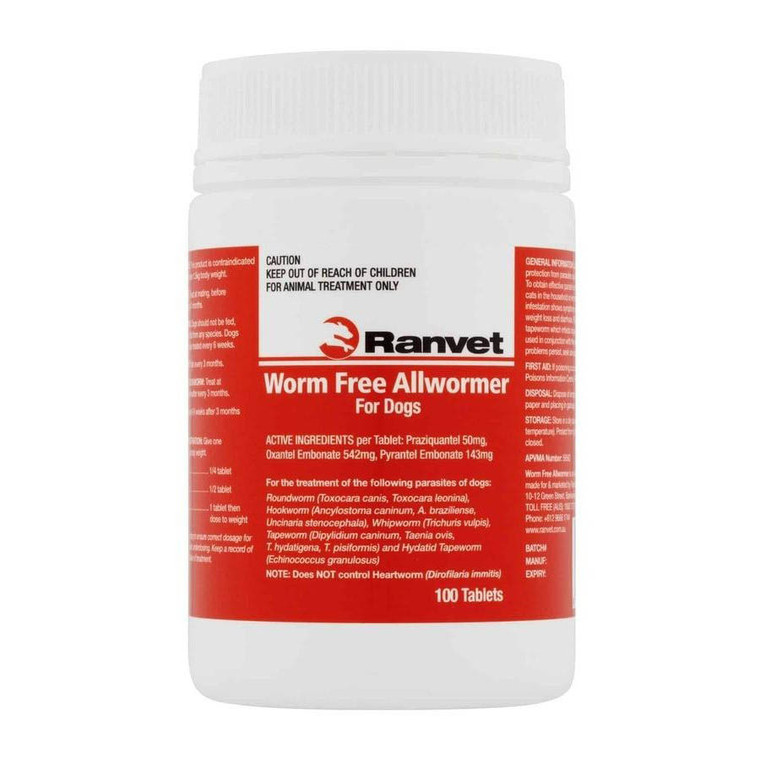 Worm Free Allwormer Dogs - 100 tabs