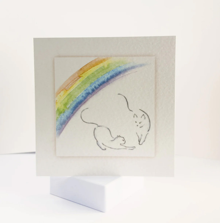 Sarah Brown Sympathy Card  - Cat Under the Rainbow - Pack 10