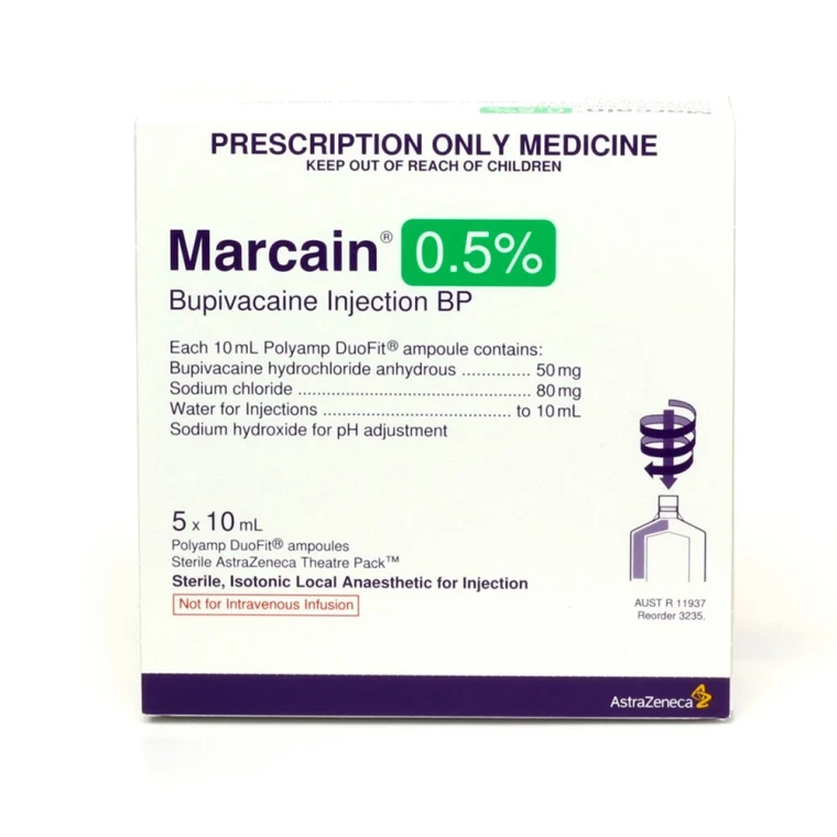 Marcain 0.5% (Bupivacaine) Poly Amps - 5 x 10mL