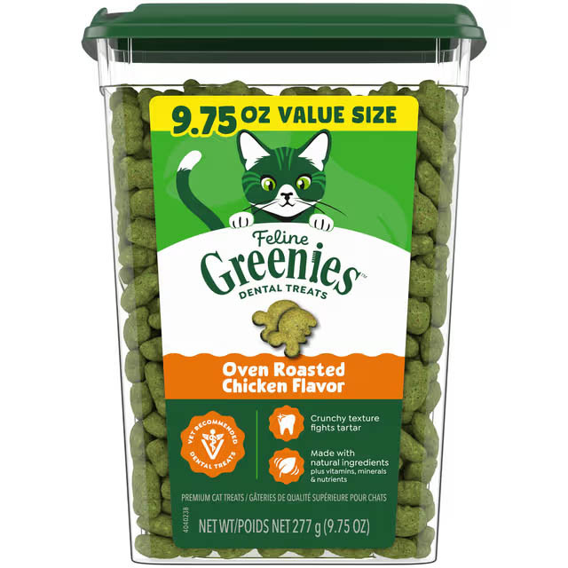 Greenies Feline Catnip Dental Cat Treats - Chicken Flavour 277g Tub