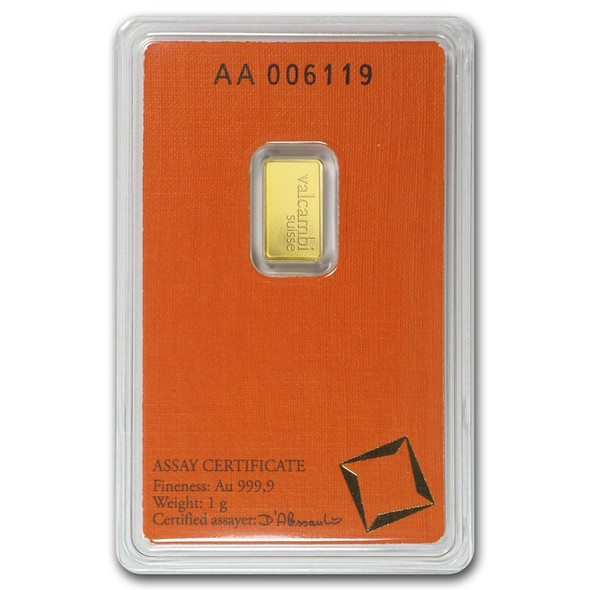 1 gram Gold Bar - Valcambi (Carded)