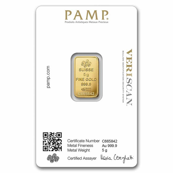 5 gram Gold Bar - PAMP Fortuna (Carded)