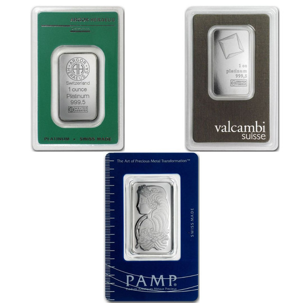 1 oz Platinum Bar - Brand Varies (Carded)
