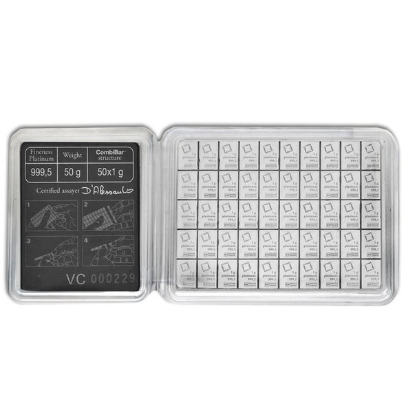 50 x 1 gram Platinum Valcambi CombiBar (Carded)