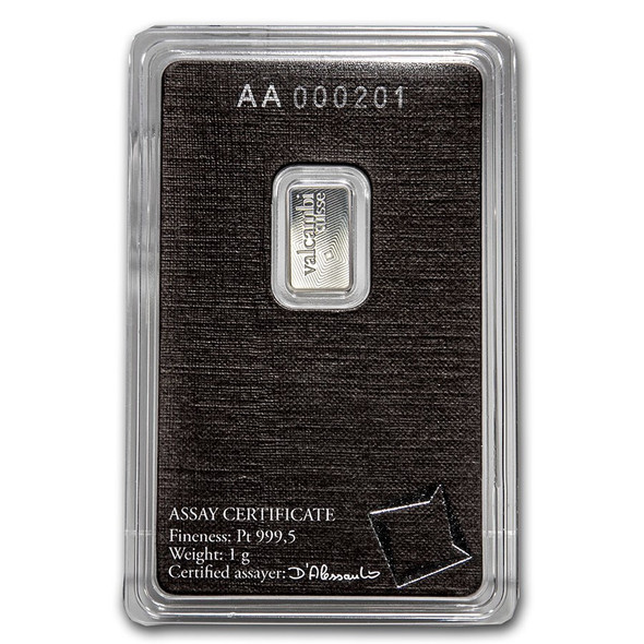 1 gram Platinum Bar - Valcambi (Carded)