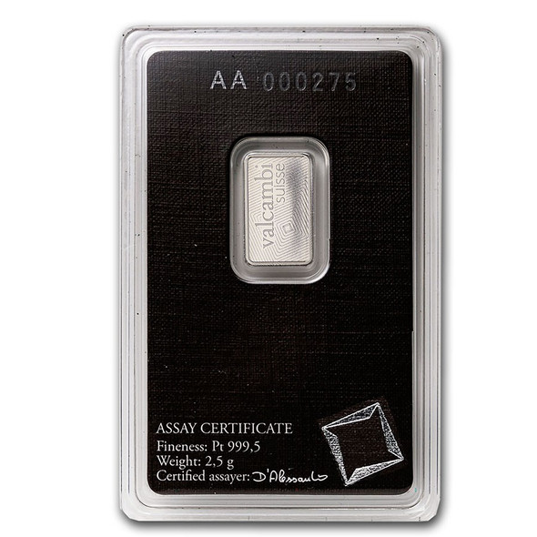 2.5 gram Platinum Bar - Valcambi (Carded)