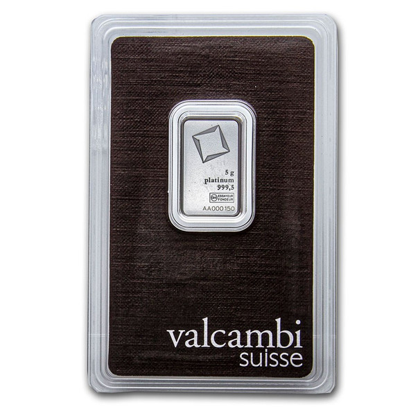 5 gram Platinum Bar - Valcambi (Carded)