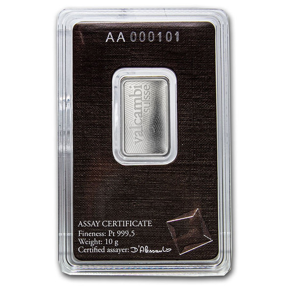 10 gram Platinum Bar - Valcambi (Carded)