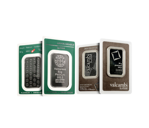 50 gram Platinum Bar - Brand Varies (Carded)