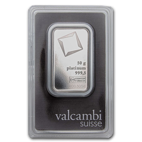 50 gram Platinum Bar - Valcambi (Carded)