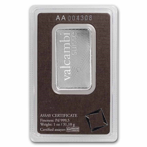 1 oz Palladium Bar - Valcambi (Carded)