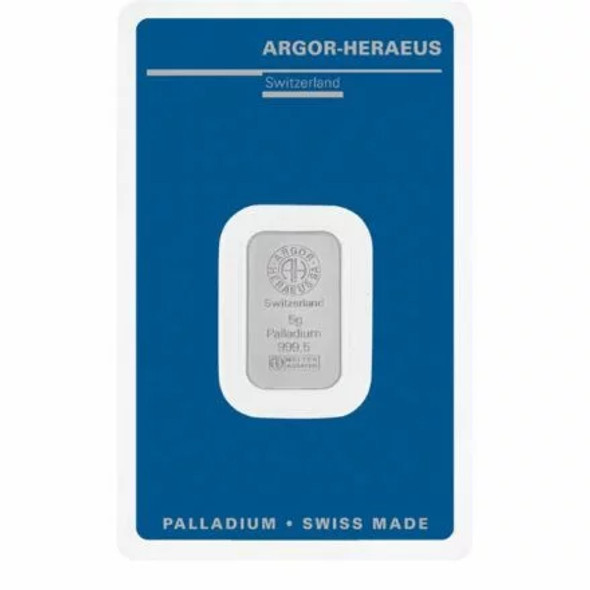 5 gram Palladium Bar - Argor-Heraeus (Carded)