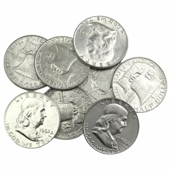 $1 FV 90% Silver Franklin Half Dollars AU