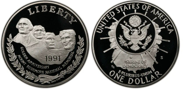 1991-P $1 Mt Rushmore Silver Commemorative- BU