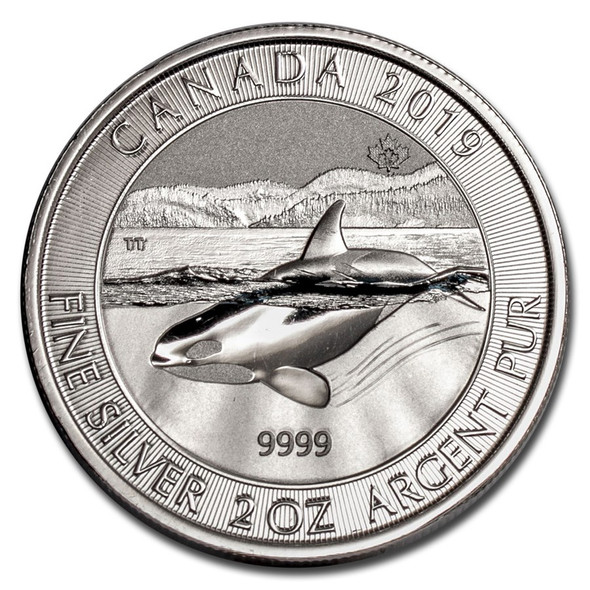 2019 2 oz Canadian Orca Whale Silver Coin