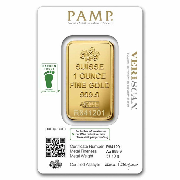 1 oz Gold Bar - PAMP Lady Fortuna Veriscan (Carded)
