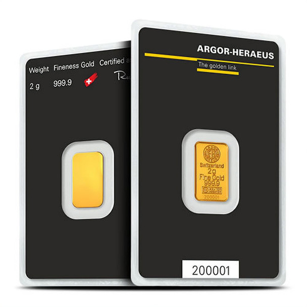 2 gram Gold Bar - Argor-Heraeus (Carded)