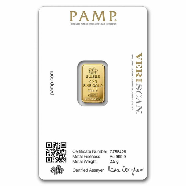 2.5 gram Gold Bar - PAMP Fortuna (Carded)