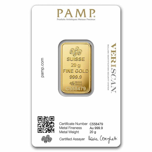 20 gram Gold Bar - PAMP Fortuna (Carded)