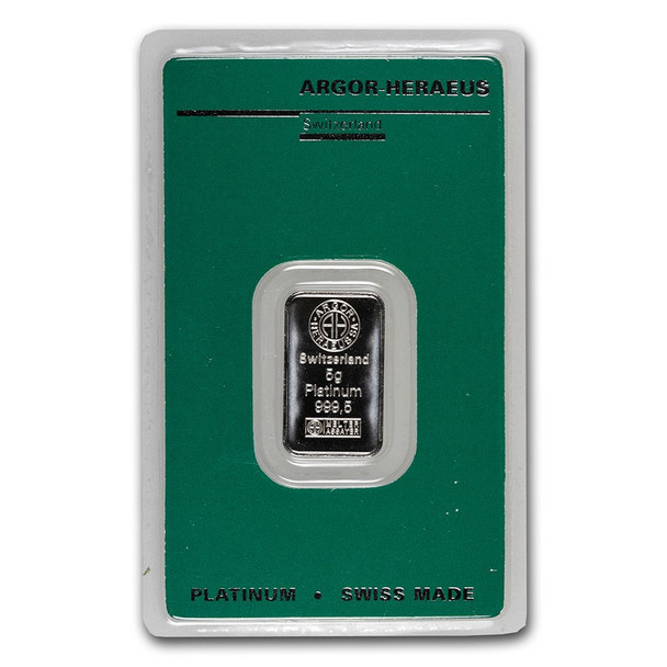 5 gram Platinum Bar - Argor-Heraeus (Carded)