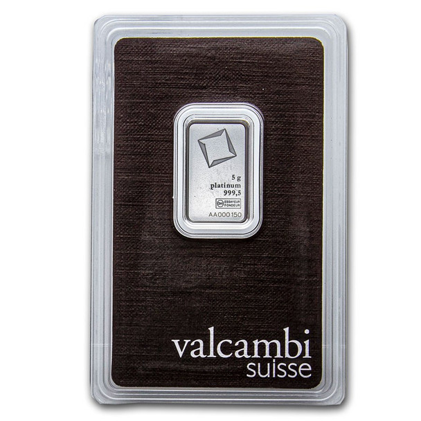 5 gram Platinum Bar - Valcambi (Carded)
