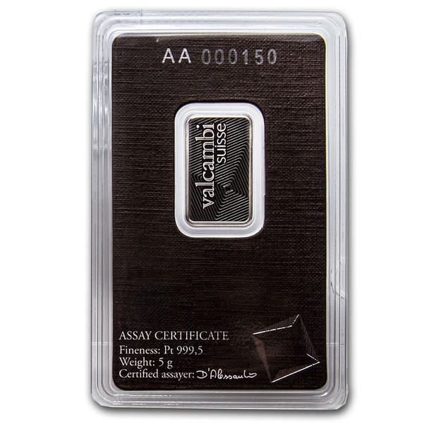 5 gram Platinum Bar - Valcambi (Carded)