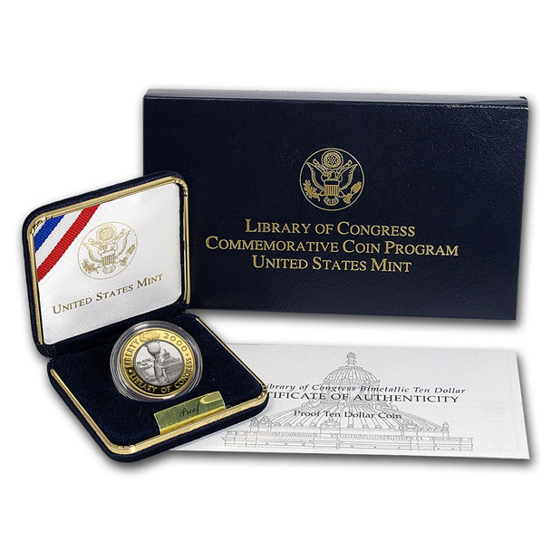 2000-W $10 Library of Congress Bimetallic Coin- Proof (Box & COA)