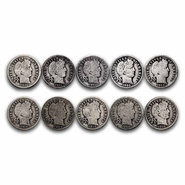 $1 FV 90% Silver Barber Dimes - Avg Circ