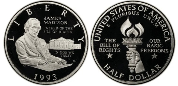 1993-S $1 Bill of Rights, Madison Silver Commem - Proof