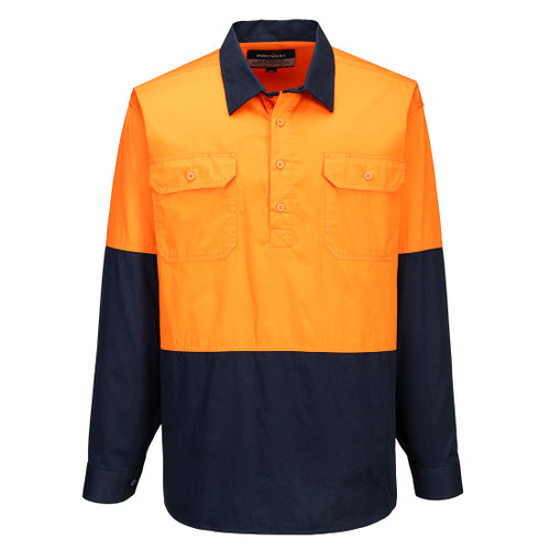 Canberra Hi-Vis Lightweight Contrast 1/2 Button Class D Shirt L/S