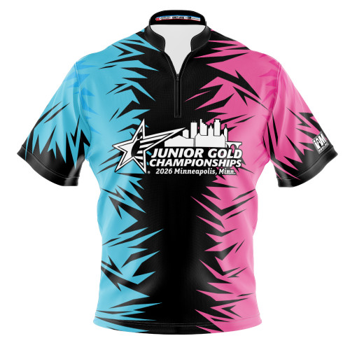 2026 Jr Gold Championship Blue Pink Fracture Bowling Jersey