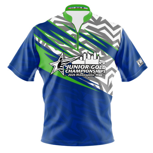 2026 Jr Gold Championship Tribal Blue Green Bowling Jersey