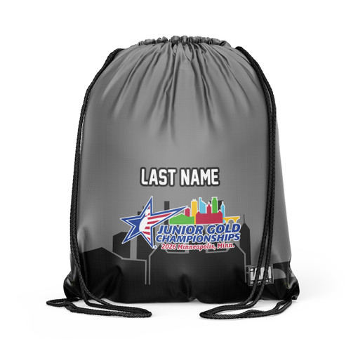 2026 Junior Gold Championships Gray Drawstring Backpack with Name