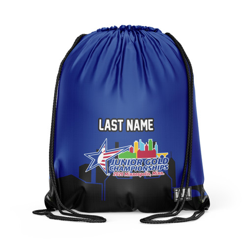 2026 Junior Gold Championships Royal Blue Drawstring Backpack with Name