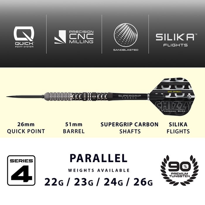 Harrows Dave Chisnall Series 4 Quick Point Steel Tip Darts - 23g