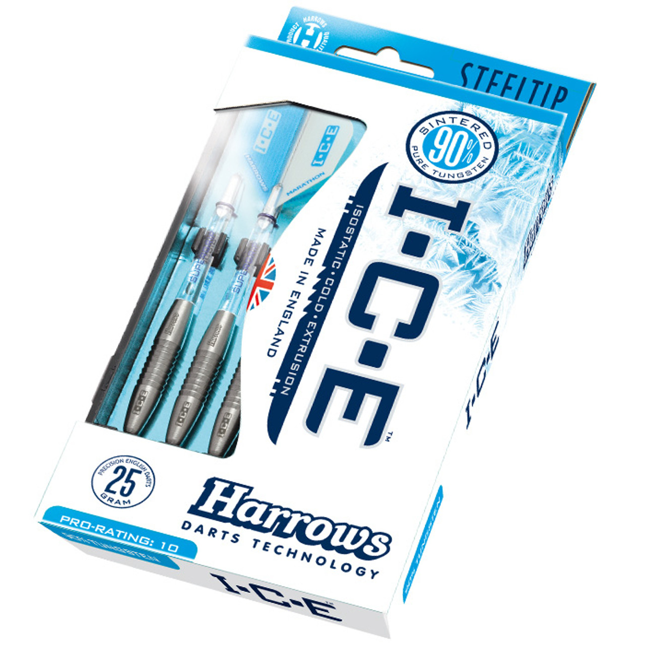 Harrows White ICE 25g Steel Tip Darts, 90% Tungsten
