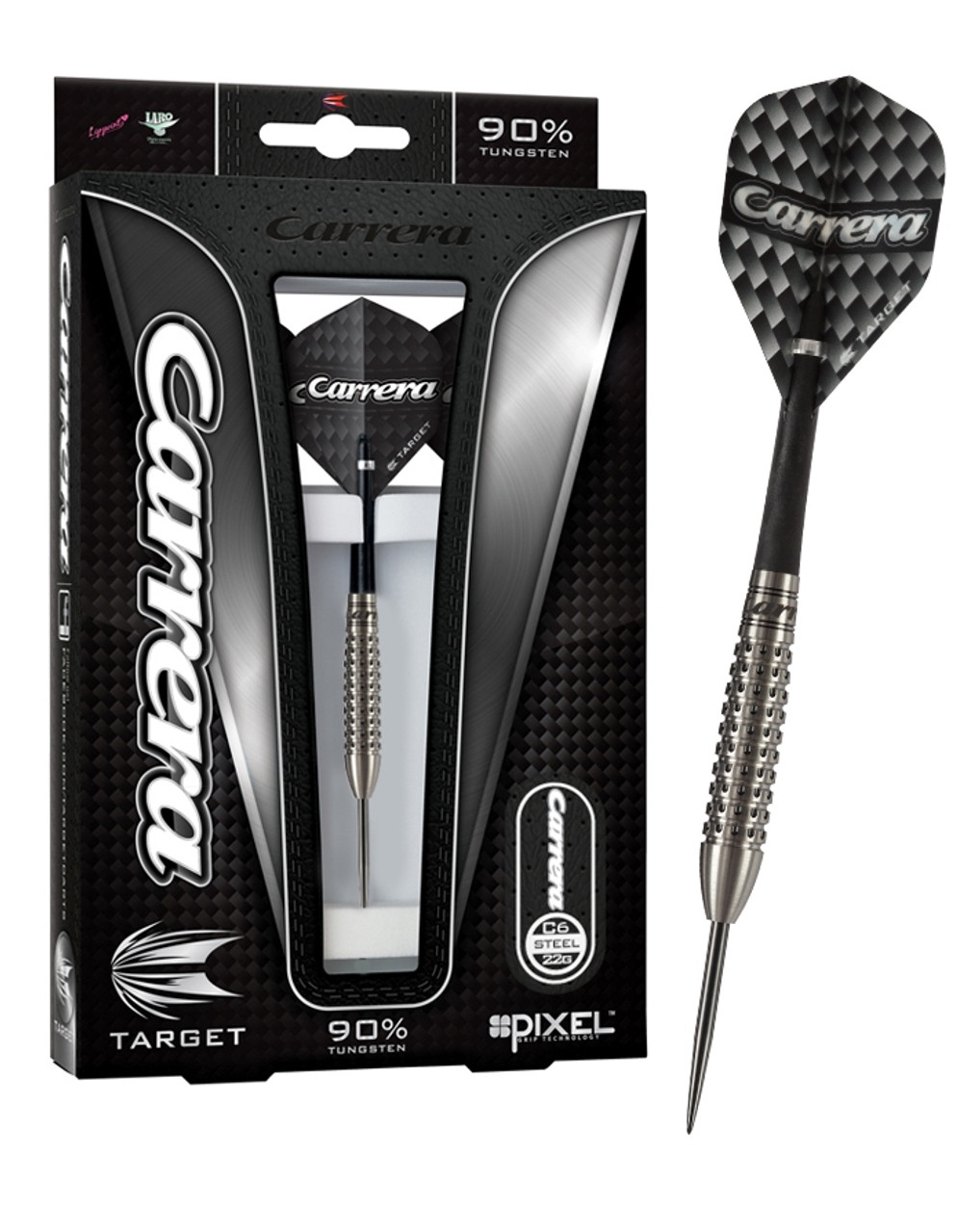 Carrera C6 Steel Tip Darts | Pixel Grip, 24g | Target Darts