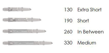 Clear L-Style spinning dart shafts in different lengths Clear L-Style spinning dart shafts in different lengths