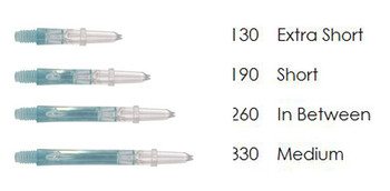 Four lengths of Laro Silent spinning dart shafts in clear emerald Four lengths of Laro Silent spinning dart shafts in clear emerald