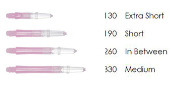 Four lengths of Laro Silent spinning dart shafts in clear pink Four lengths of Laro Silent spinning dart shafts in clear pink