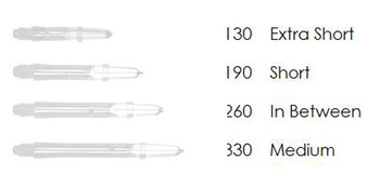 White L-Style spinning dart shafts in different lengths White L-Style spinning dart shafts in different lengths