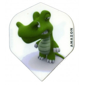 Amazon dart flight with a cartoon crocodile on a white background Amazon dart flight with a cartoon crocodile on a white background