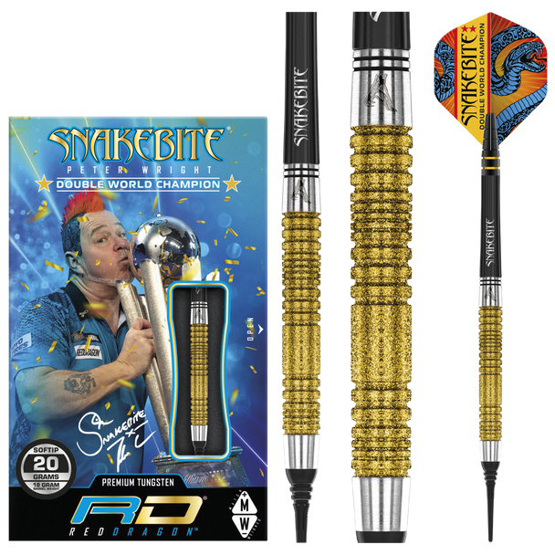 Red Dragon Peter Wright Snakebite Double World Champion SE Gold Soft Tip Darts - 20g