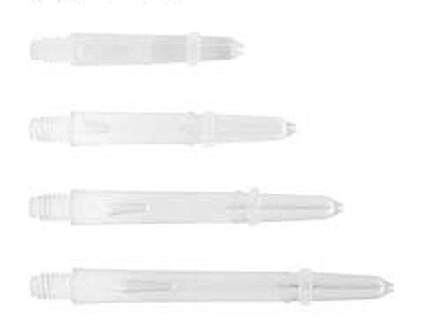 Four clear Laro L-Style dart shafts