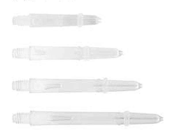 Clear Laro dart shafts in four lengths