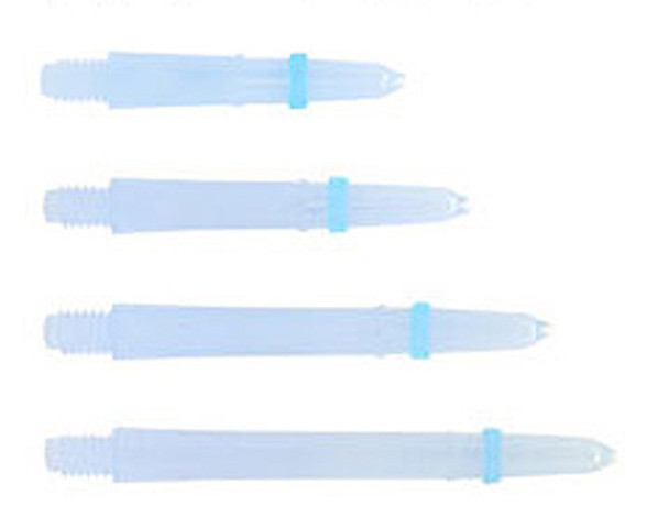 Light blue Laro dart shafts in extra short through medium lengths